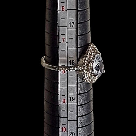 Pear-Cut Double Halo Engagement Ring CZ 925 Sterling 1.5cm Length Good Cond 7.75 - Picture 8 of 8